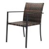 Set of 2 Stackable Outdoor Wicker Patio Dining Chairs, All-Weather Firepit Armchair with Armrests, Steel Frame for Patio Deck Garden Yard, Brown