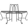 Half-Circle Outdoor Patio Garden Black Wrought Iron Tree Bench