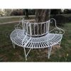 Half-Circle White Metal Outdoor Patio Garden Tree Bench