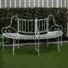 Half-Circle White Metal Outdoor Patio Garden Tree Bench