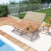 2-Seater Adirondack Slatted Acacia Patio Dual Rocker Sunbed Wood Lounger