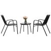 3-Piece Patio Bistro Table Set, Outdoor Furniture Set with 2 Stackable Patio Dining Chairs and Glass Table for Yard Balcony Porch, Black and Coff