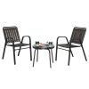 3-Piece Patio Bistro Table Set, Outdoor Furniture Set with 2 Stackable Patio Dining Chairs and Glass Table for Yard Balcony Porch, Black and Coff