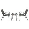 3-Piece Patio Bistro Table Set, Outdoor Furniture Set with 2 Stackable Patio Dining Chairs and Glass Table for Yard Balcony Porch, Black and Coff
