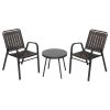 3-Piece Patio Bistro Table Set, Outdoor Furniture Set with 2 Stackable Patio Dining Chairs and Glass Table for Yard Balcony Porch, Black and Coff
