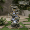 30'' Rock Floor Fountain with Cascading Water & White LED Lights, Tranquil Outdoor Water Feature for Garden, Patio, Yard & Deck, Light Gray