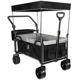 Heavy Duty Collapsible Wagon, Foldable Wagon with Removable Canopy, Foldind Wagon Cart with Wheels for All-Terrain with Brake