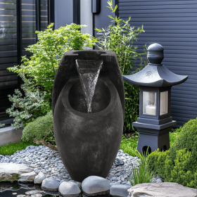 Backyard Water Fountain â€“ 21.5' Tall Floor Standing Fountain, Indoor/Outdoor Modern Two-Tier Waterfall for Garden, Patio, or Yard DÃ©cor