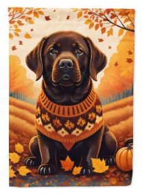 Chocolate Labrador Retriever Fall House Flag Large Porch Sleeve Pole Decorative Outside Yard Banner Artwork Wall Hanging, Polyester, House Size