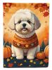 Bichon Frise Fall House Flag Large Porch Sleeve Pole Decorative Outside Yard Banner Artwork Wall Hanging, Polyester, House Size, Multicolor