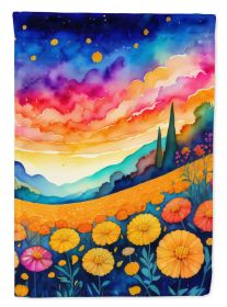 Marigolds in Color House Flag Large Porch Sleeve Pole Decorative Outside Yard Banner Artwork Wall Hanging, Polyester, House Size, Multicolor