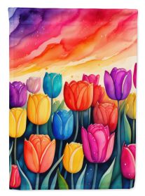 Tulips in Color House Flag Large Porch Sleeve Pole Decorative Outside Yard Banner Artwork Wall Hanging, Polyester, House Size, Multicolor