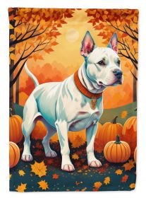 White Pit Bull Terrier Fall House Flag Large Porch Sleeve Pole Decorative Outside Yard Banner Artwork Wall Hanging, Polyester, House Size, Multicolor