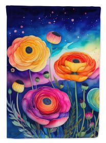 Ranunculus in Color House Flag Large Porch Sleeve Pole Decorative Outside Yard Banner Artwork Wall Hanging, Polyester, House Size, Multicolor