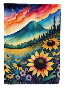 Black-eyed Susans in Color House Flag Large Porch Sleeve Pole Decorative Outside Yard Banner Artwork Wall Hanging, Polyester, House Size, Multicolor