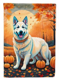 White German Shepherd Fall House Flag Large Porch Sleeve Pole Decorative Outside Yard Banner Artwork Wall Hanging, Polyester, House Size, Multicolor