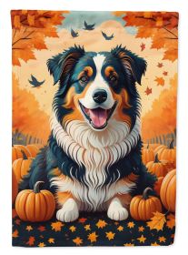 Australian Shepherd Terrier Fall House Flag Large Porch Sleeve Pole Decorative Outside Yard Banner Artwork Wall Hanging, Polyester, House Size