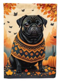 Black Pug Fall House Flag Large Porch Sleeve Pole Decorative Outside Yard Banner Artwork Wall Hanging, Polyester, House Size, Multicolor