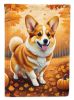 Corgi Fall House Flag Large Porch Sleeve Pole Decorative Outside Yard Banner Artwork Wall Hanging, Polyester, House Size, Multicolor
