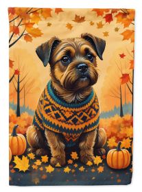 Border Terrier Fall House Flag Large Porch Sleeve Pole Decorative Outside Yard Banner Artwork Wall Hanging, Polyester, House Size, Multicolor