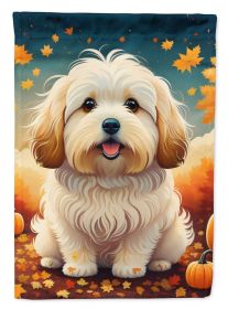 Coton De Tulear Fall House Flag Large Porch Sleeve Pole Decorative Outside Yard Banner Artwork Wall Hanging, Polyester, House Size, Multicolor