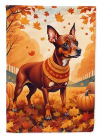Red Miniature Pinscher Fall House Flag Large Porch Sleeve Pole Decorative Outside Yard Banner Artwork Wall Hanging, Polyester, House Size, Multicolor
