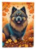 Keeshond Fall House Flag Large Porch Sleeve Pole Decorative Outside Yard Banner Artwork Wall Hanging, Polyester, House Size, Multicolor