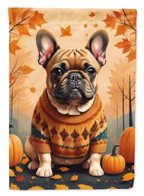 Fawn French Bulldog Fall House Flag Large Porch Sleeve Pole Decorative Outside Yard Banner Artwork Wall Hanging, Polyester, House Size, Multicolor