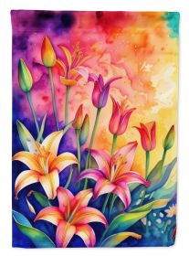 Lilies in Color House Flag Large Porch Sleeve Pole Decorative Outside Yard Banner Artwork Wall Hanging, Polyester, House Size, Multicolor