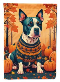Pit Bull Terrier Fall House Flag Large Porch Sleeve Pole Decorative Outside Yard Banner Artwork Wall Hanging, Polyester, House Size, Multicolor
