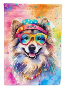 Keeshond Hippie Dawg House Flag Large Porch Sleeve Pole Decorative Outside Yard Banner Artwork Wall Hanging, Polyester, House Size, Multicolor