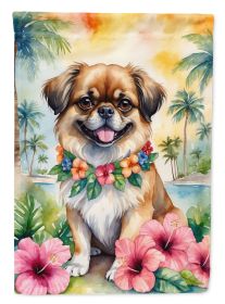 Tibetan Spaniel Luau Garden Flag Mailbox Flag Decorative Yard Flag Banner Outside Patio Artwork Yard Flower Beds, Garden Size, Multicolor