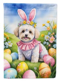Maltipoo Easter Egg Hunt House Flag Large Porch Sleeve Pole Decorative Outside Yard Banner Artwork Wall Hanging, Polyester, House Size, Multicolor