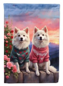 American Eskimo Two Hearts House Flag Large Porch Sleeve Pole Decorative Outside Yard Banner Artwork Wall Hanging, Polyester, House Size, Multicolor