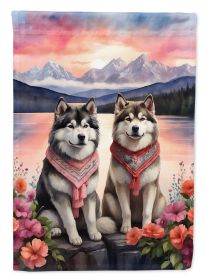 Alaskan Malamute Two Hearts House Flag Large Porch Sleeve Pole Decorative Outside Yard Banner Artwork Wall Hanging, Polyester, House Size, Multicolor