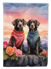 German Wirehaired Pointer Two Hearts House Flag Large Porch Sleeve Pole Decorative Outside Yard Banner Artwork Wall Hanging, Polyester, House Size