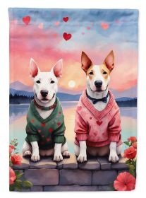 Bull Terrier Two Hearts House Flag Large Porch Sleeve Pole Decorative Outside Yard Banner Artwork Wall Hanging, Polyester, House Size, Multicolor