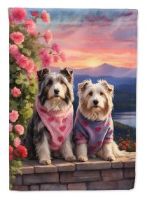 Bearded Collie Two Hearts House Flag Large Porch Sleeve Pole Decorative Outside Yard Banner Artwork Wall Hanging, Polyester, House Size, Multicolor