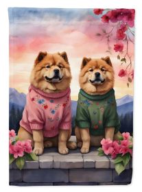 Chow Chow Two Hearts House Flag Large Porch Sleeve Pole Decorative Outside Yard Banner Artwork Wall Hanging, Polyester, House Size, Multicolor
