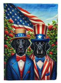 All American Flat-Coated Retriever House Flag Large Porch Sleeve Pole Decorative Outside Yard Banner Artwork Wall Hanging, Polyester, House Size