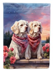 Clumber Spaniel Two Hearts House Flag Large Porch Sleeve Pole Decorative Outside Yard Banner Artwork Wall Hanging, Polyester, House Size, Multicolor