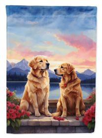 Golden Retriever Two Hearts House Flag Large Porch Sleeve Pole Decorative Outside Yard Banner Artwork Wall Hanging, Polyester, House Size, Multicolor