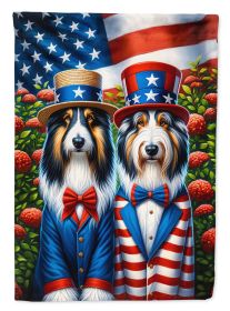 All American Bearded Collie House Flag Large Porch Sleeve Pole Decorative Outside Yard Banner Artwork Wall Hanging, Polyester, House Size, Multicolor