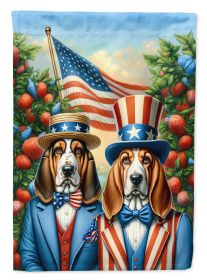All American Basset Hound House Flag Large Porch Sleeve Pole Decorative Outside Yard Banner Artwork Wall Hanging, Polyester, House Size, Multicolor