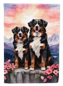 Bernese Mountain Dog Two Hearts House Flag Large Porch Sleeve Pole Decorative Outside Yard Banner Artwork Wall Hanging, Polyester, House Size