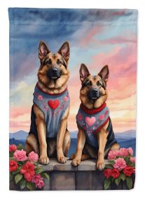 German Shepherd Two Hearts House Flag Large Porch Sleeve Pole Decorative Outside Yard Banner Artwork Wall Hanging, Polyester, House Size, Multicolor