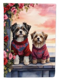 Havanese Two Hearts House Flag Large Porch Sleeve Pole Decorative Outside Yard Banner Artwork Wall Hanging, Polyester, House Size, Multicolor
