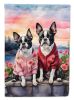 Boston Terrier Two Hearts House Flag Large Porch Sleeve Pole Decorative Outside Yard Banner Artwork Wall Hanging, Polyester, House Size, Multicolor