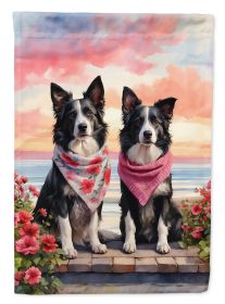 Border Collie Two Hearts House Flag Large Porch Sleeve Pole Decorative Outside Yard Banner Artwork Wall Hanging, Polyester, House Size, Multicolor