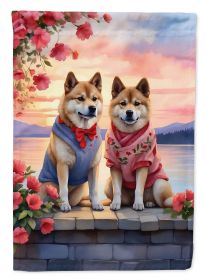 Akita Two Hearts House Flag Large Porch Sleeve Pole Decorative Outside Yard Banner Artwork Wall Hanging, Polyester, House Size, Multicolor